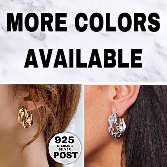 ⚜️[𝟯/$𝟭𝟴]⚜️Big Tripple Silver Hoop Earrings NEW - Picture 6 of 7